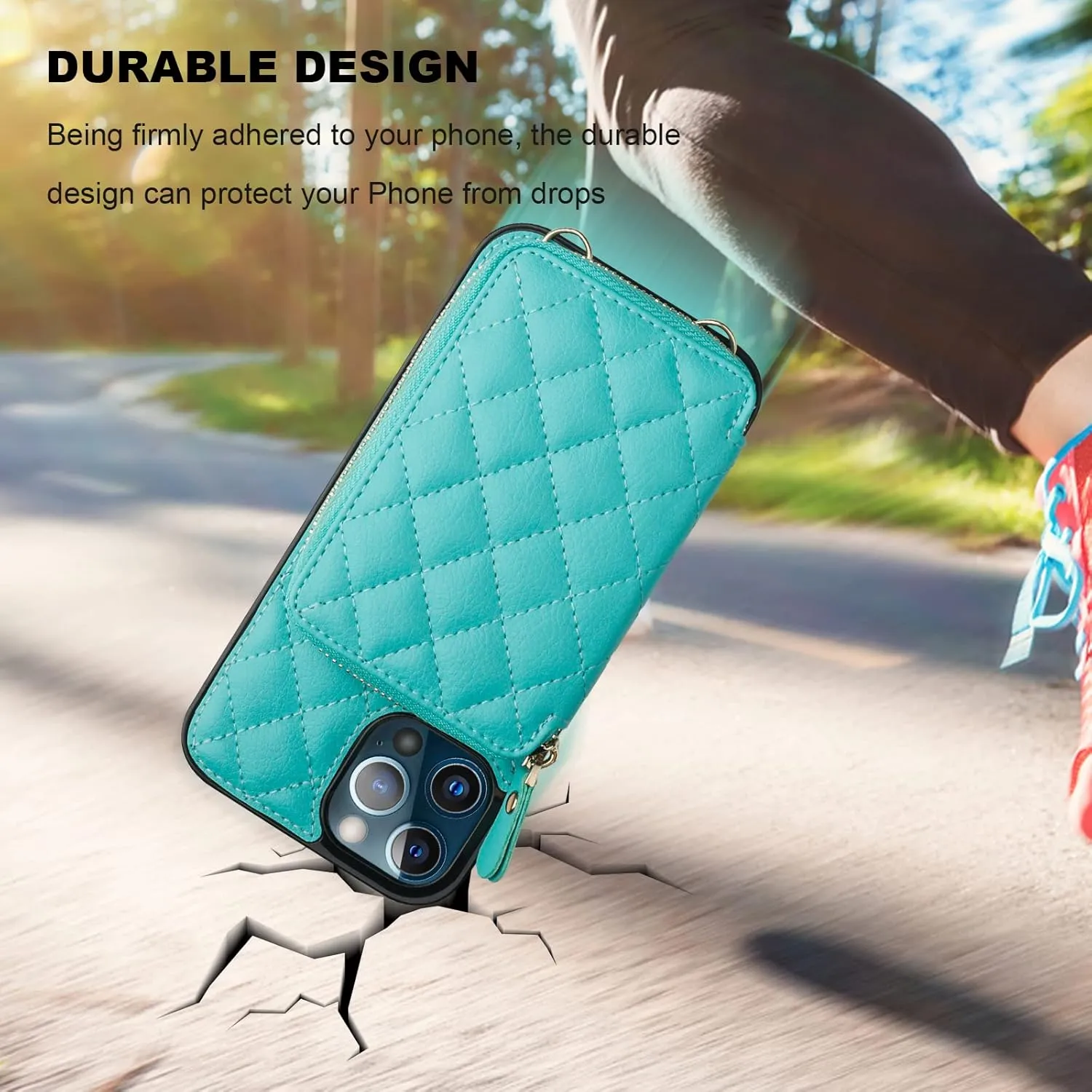Bocasal Crossbody Wallet Case for iPhone 13 Pro Max, RFID Blocking PU Leather Zipper Handbag Purse Flip Cover, Kickstand Folio Case with Card Slots Holder Wrist Strap Lanyard 5G 6.7 Inch (Mint Green)