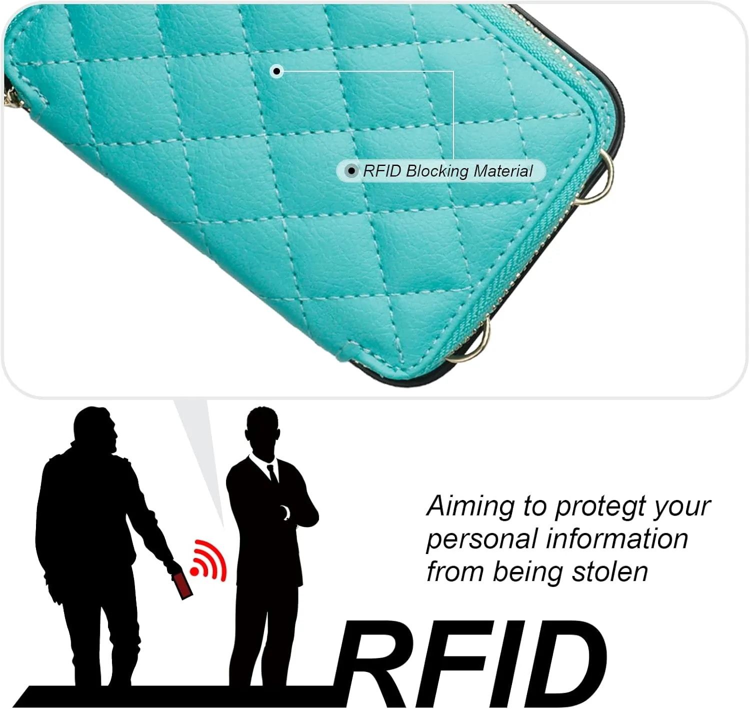 Bocasal Crossbody Wallet Case for iPhone 13 Pro Max, RFID Blocking PU Leather Zipper Handbag Purse Flip Cover, Kickstand Folio Case with Card Slots Holder Wrist Strap Lanyard 5G 6.7 Inch (Mint Green)