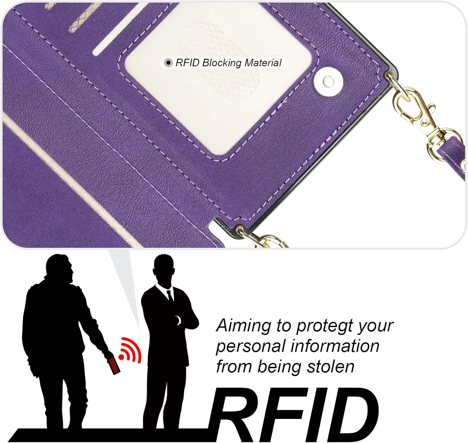 Bocasal Crossbody Wallet Case for iPhone 16 Plus with RFID Blocking Card Slot Holder, Magnetic Flip Folio Purse Case, PU Leather Zipper Handbag with Detachable Lanyard Strap 6.7 Inch 5G (Purple)