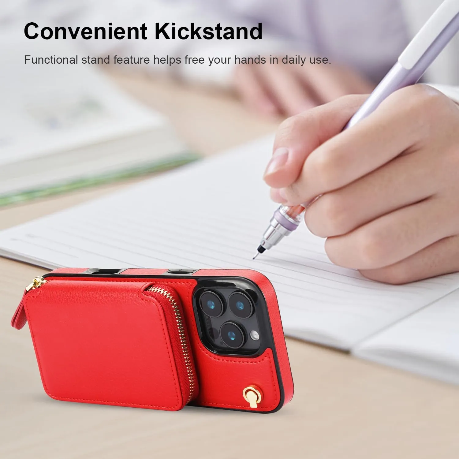 Bocasal Crossbody Wallet Case for iPhone 16 Pro Max, RFID Blocking Leather Purse Case with Card Holder, Protective Handbag Flip Cover with Zipper Wrist Strap Lanyard for Women 5G 6.9 Inch (Red)