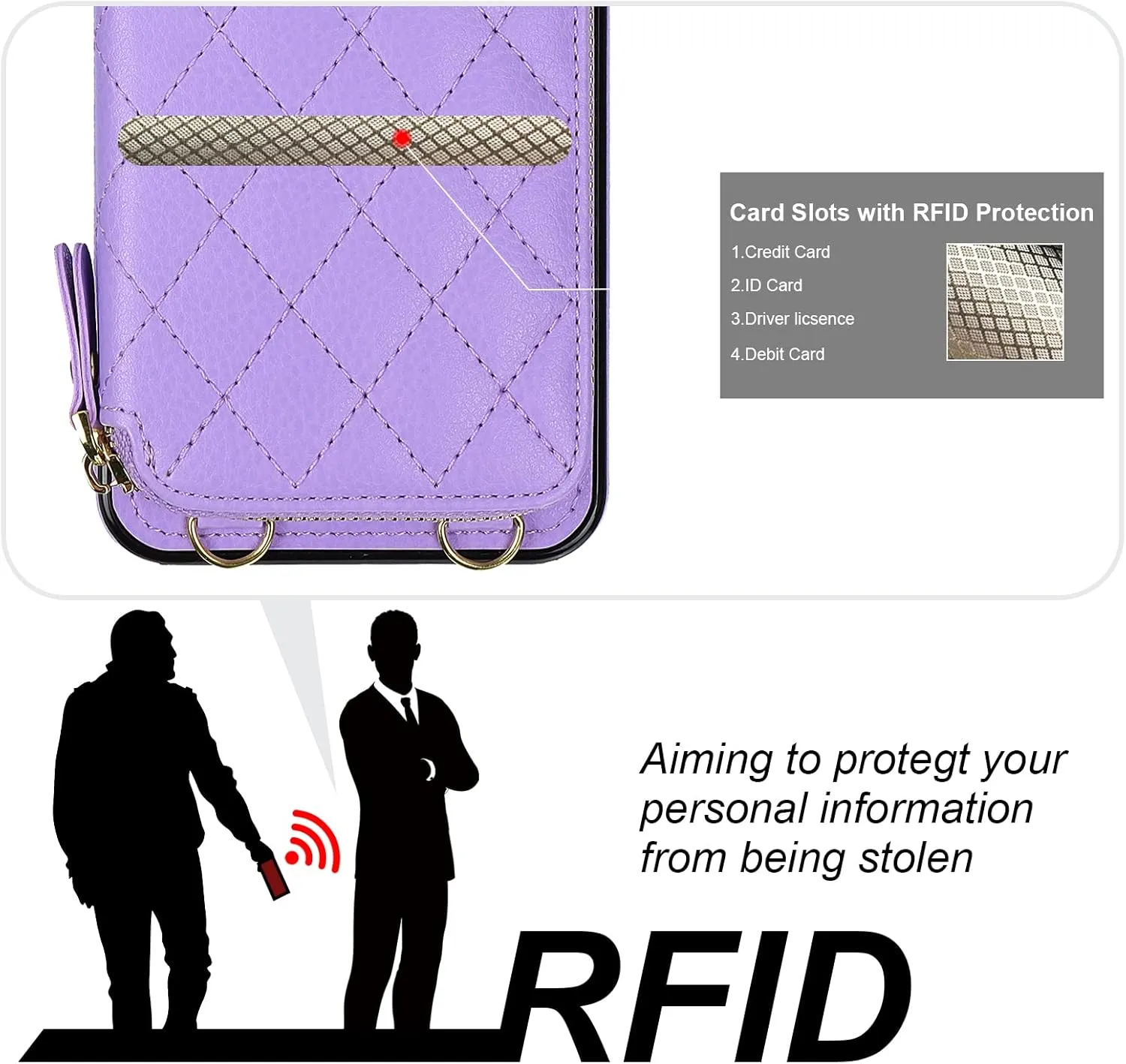 Bocasal Crossbody Wallet Case for iPhone 7/8 Plus, RFID Blocking PU Leather Zipper Handbag Purse Flip Cover, Kickstand Folio Case with Card Slots Holder Wrist Strap Lanyard 5.5 Inch (Purple)