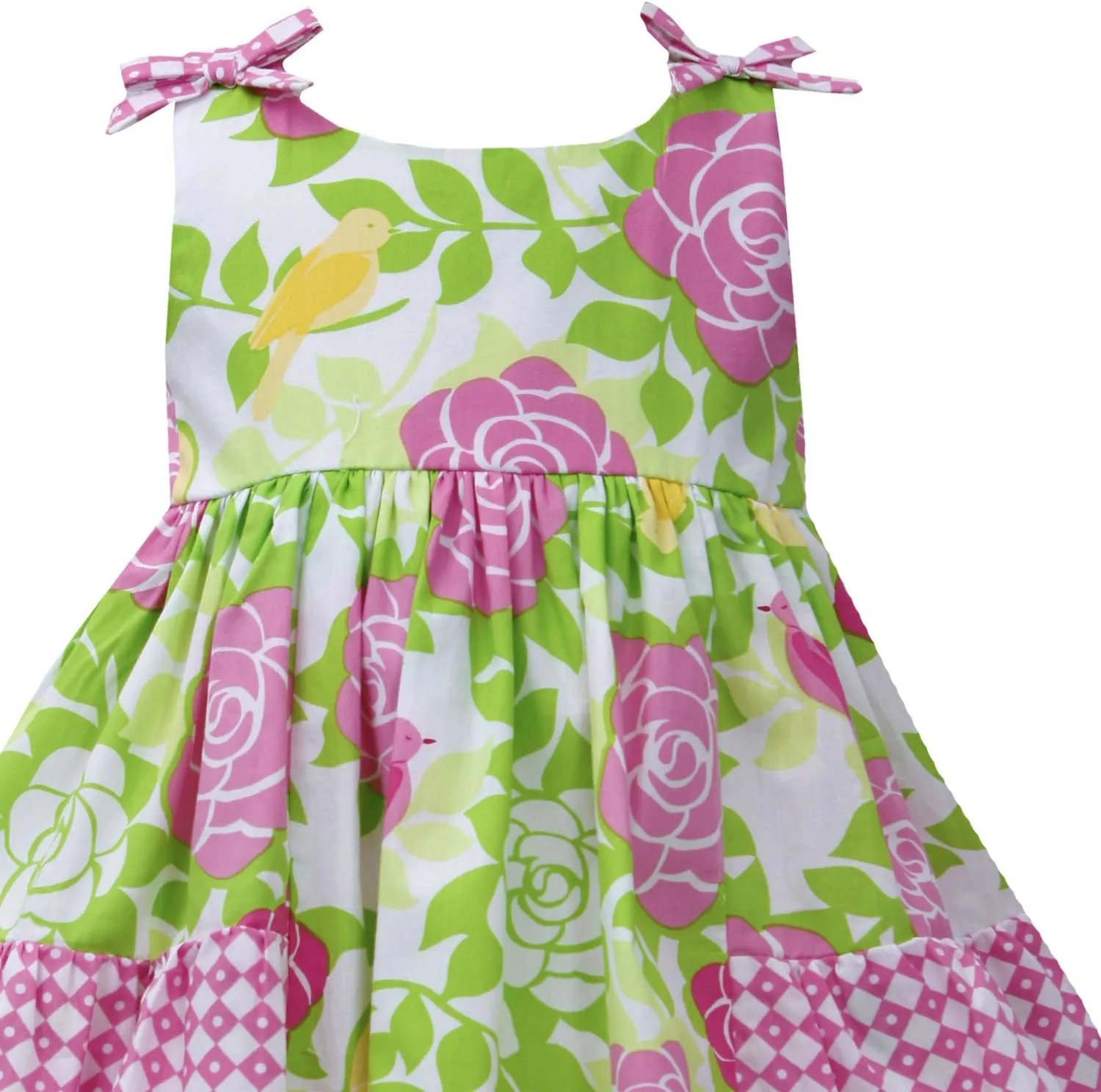Bonnie Jean Baby-Infant 12M-24M Pink Green Side Ruffle Bow Shoulder Rose Floral Print Dress