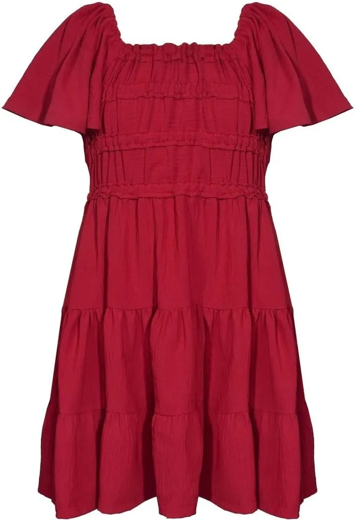 Bonnie Jean Girls Size 7-16 Smocked Bodice Tiered Tie Back Dress