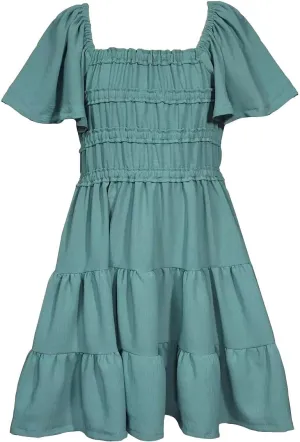 Bonnie Jean Girls Size 7-16 Smocked Bodice Tiered Tie Back Dress