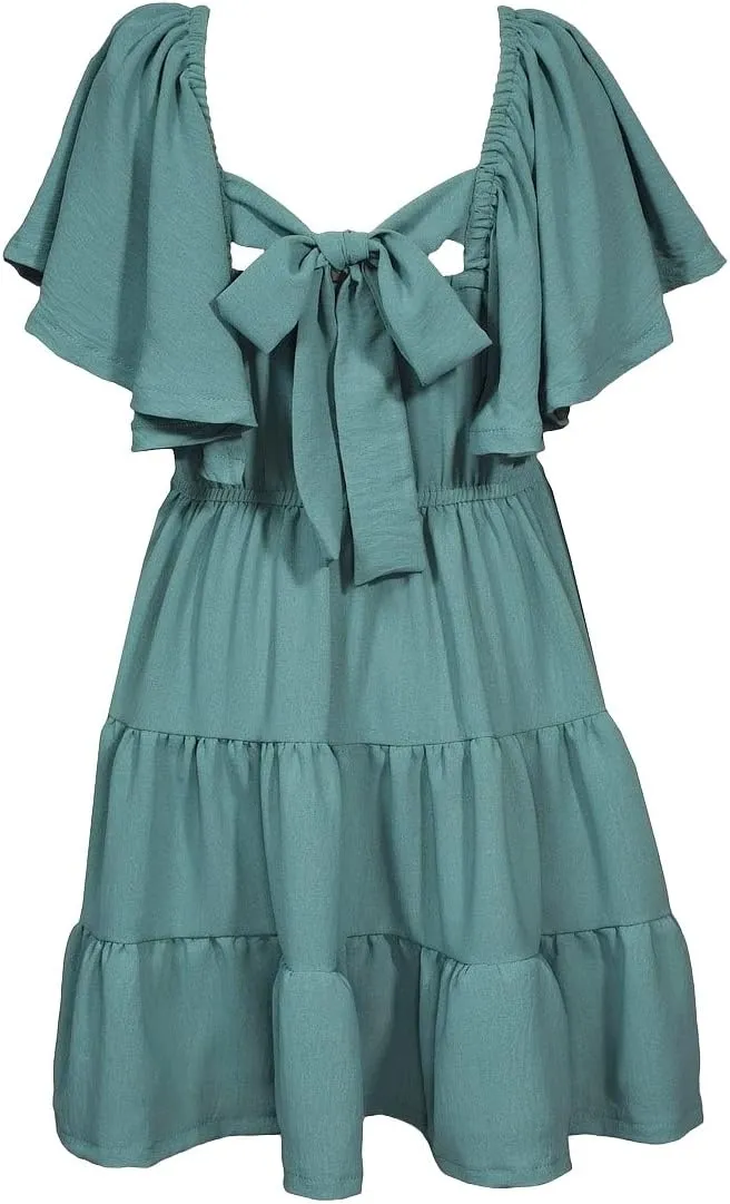 Bonnie Jean Girls Size 7-16 Smocked Bodice Tiered Tie Back Dress