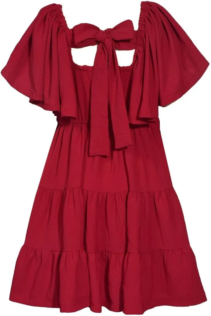 Bonnie Jean Girls Size 7-16 Smocked Bodice Tiered Tie Back Dress