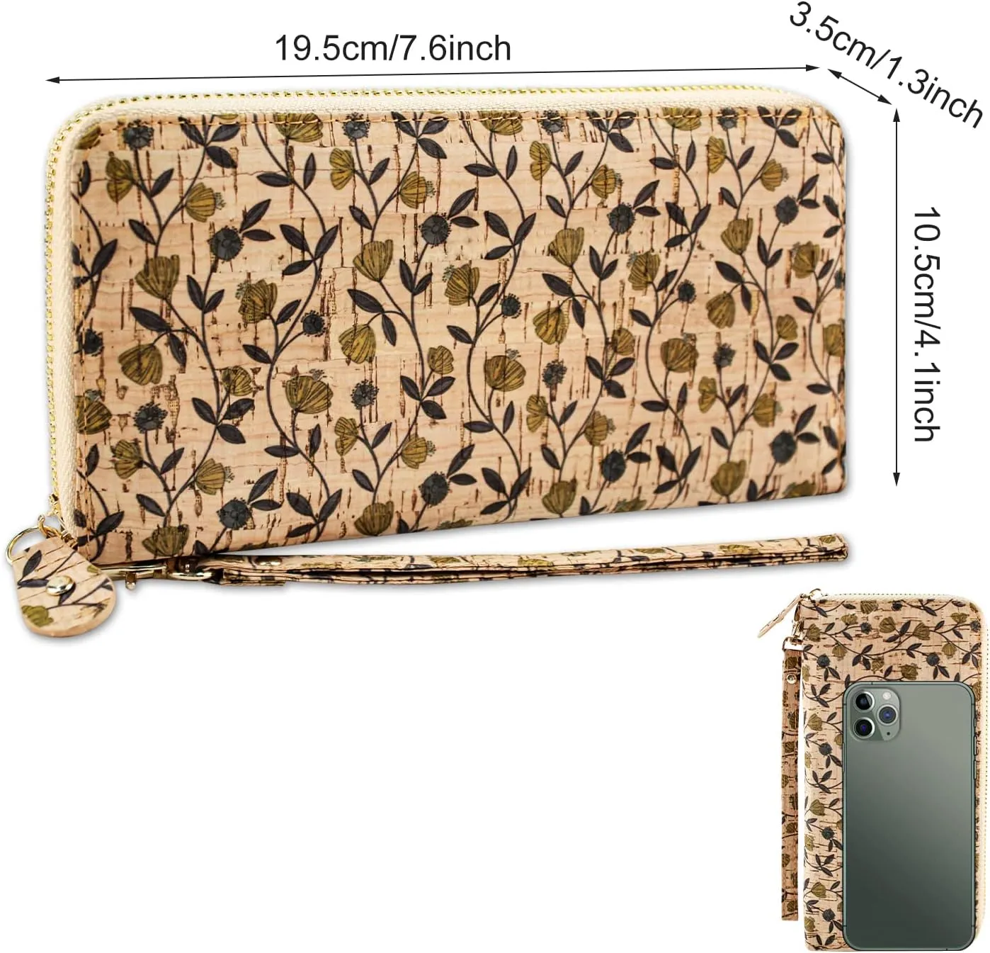 boshiho Cork Vegan Purse Wallet, Women's Smart Phone Clutch Long Purse with Card Holder