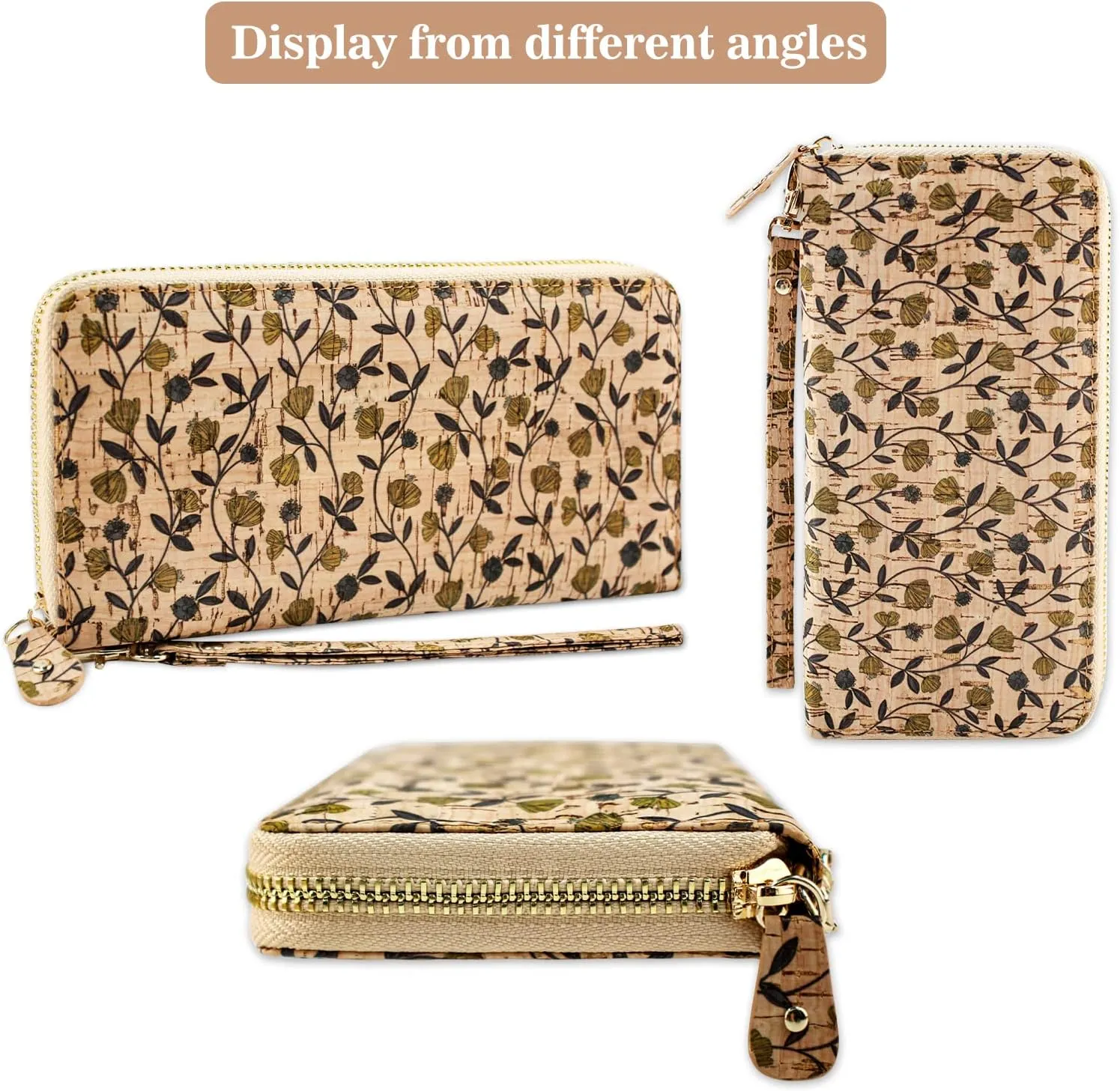 boshiho Cork Vegan Purse Wallet, Women's Smart Phone Clutch Long Purse with Card Holder