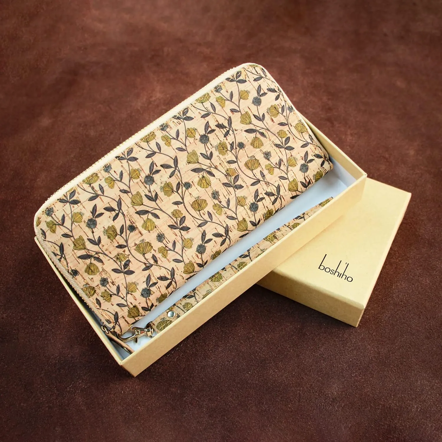 boshiho Cork Vegan Purse Wallet, Women's Smart Phone Clutch Long Purse with Card Holder