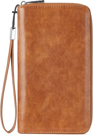 BOSTANTEN Leather Wallet for Women RFID Blocking Zip Around Credit Cards Holder Phone Clutch Brown