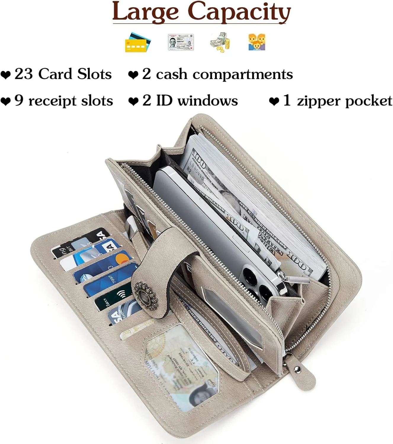 BOSTANTEN Leather Wallet for Women RFID Blocking Zip Around Credit Cards Holder Phone Clutch