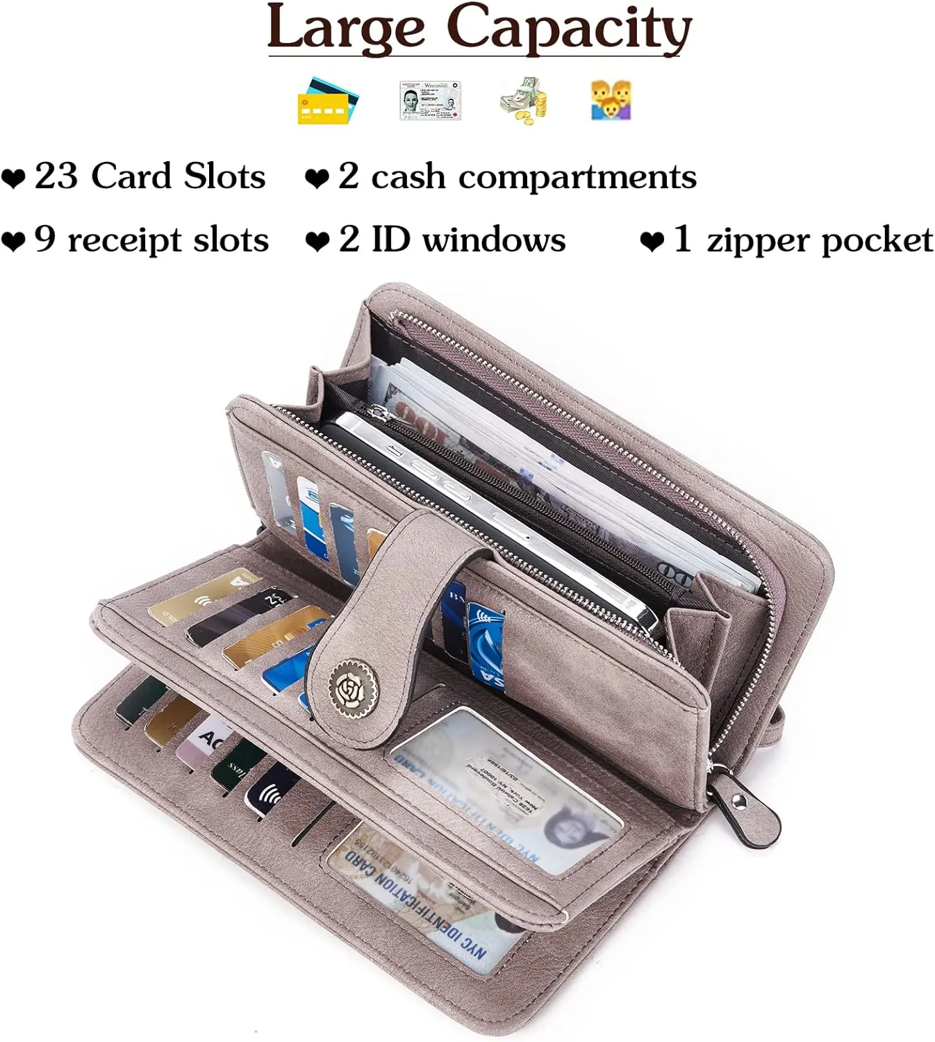 BOSTANTEN Leather Wallet for Women RFID Blocking Zip Around Credit Cards Holder Phone Clutch