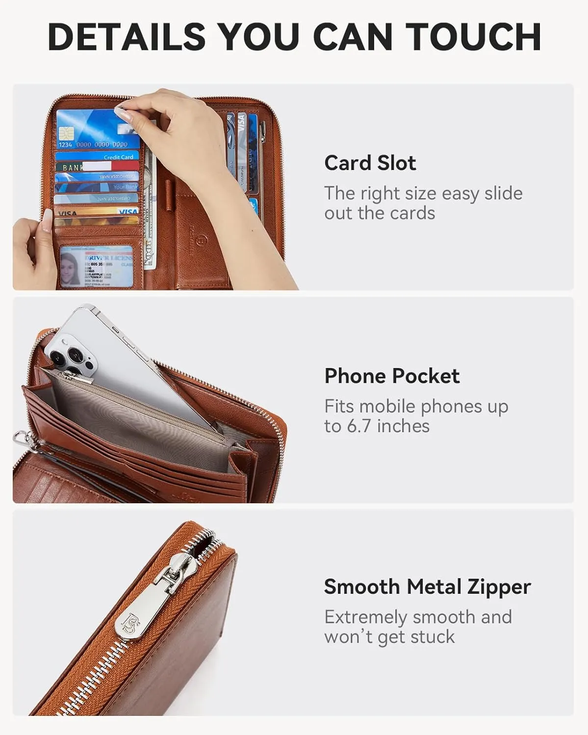 BOSTANTEN Leather Wallet for Women RFID Blocking Zip Around Credit Cards Holder Phone Clutch