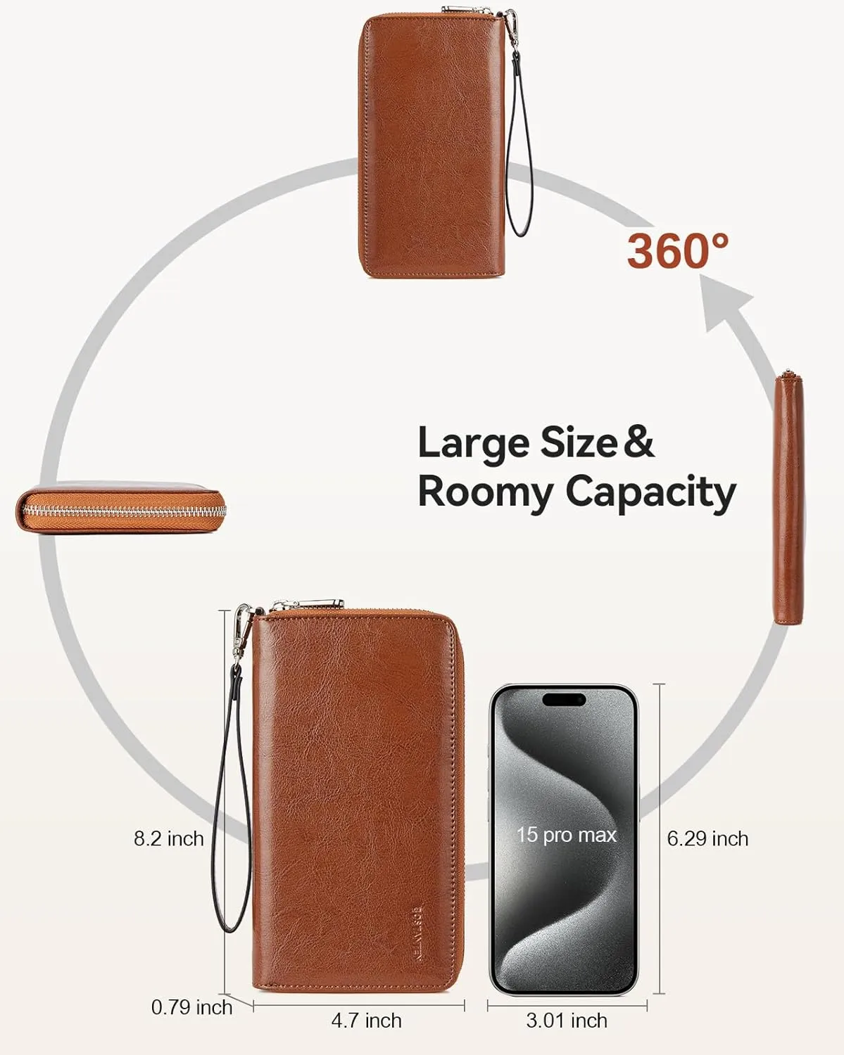 BOSTANTEN Leather Wallet for Women RFID Blocking Zip Around Credit Cards Holder Phone Clutch