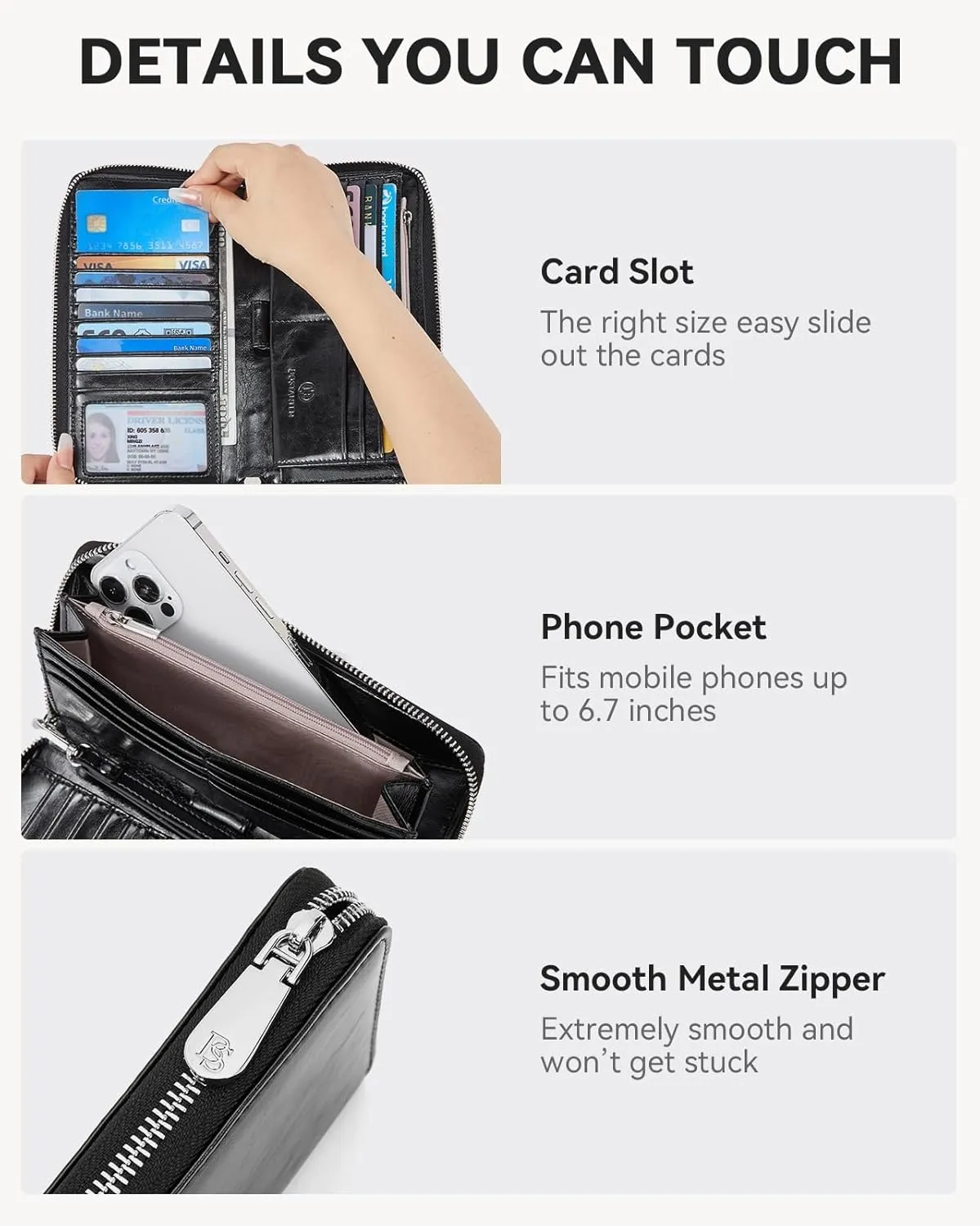 BOSTANTEN Leather Wallet for Women RFID Blocking Zip Around Credit Cards Holder Phone Clutch