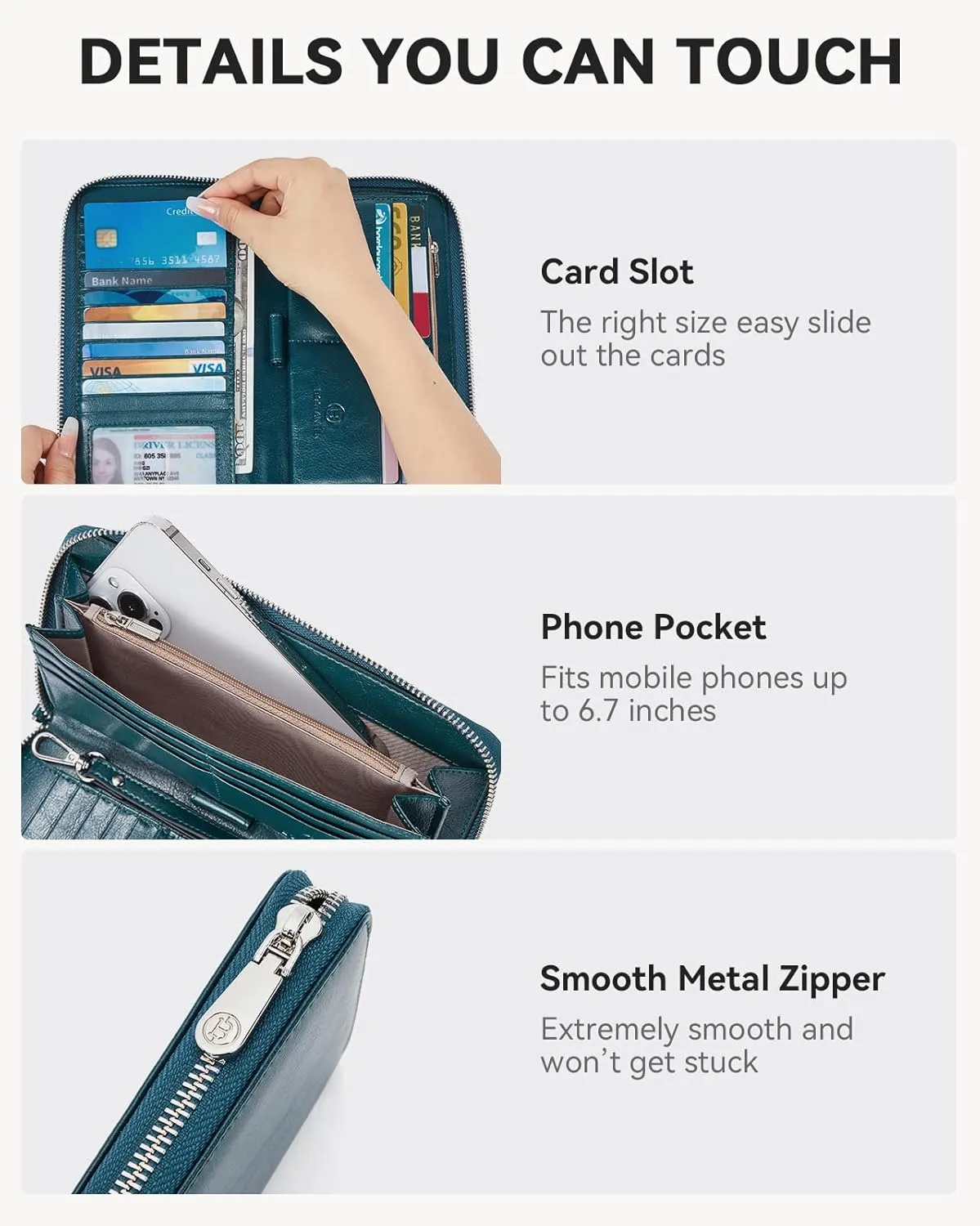 BOSTANTEN Leather Wallet for Women RFID Blocking Zip Around Credit Cards Holder Phone Clutch