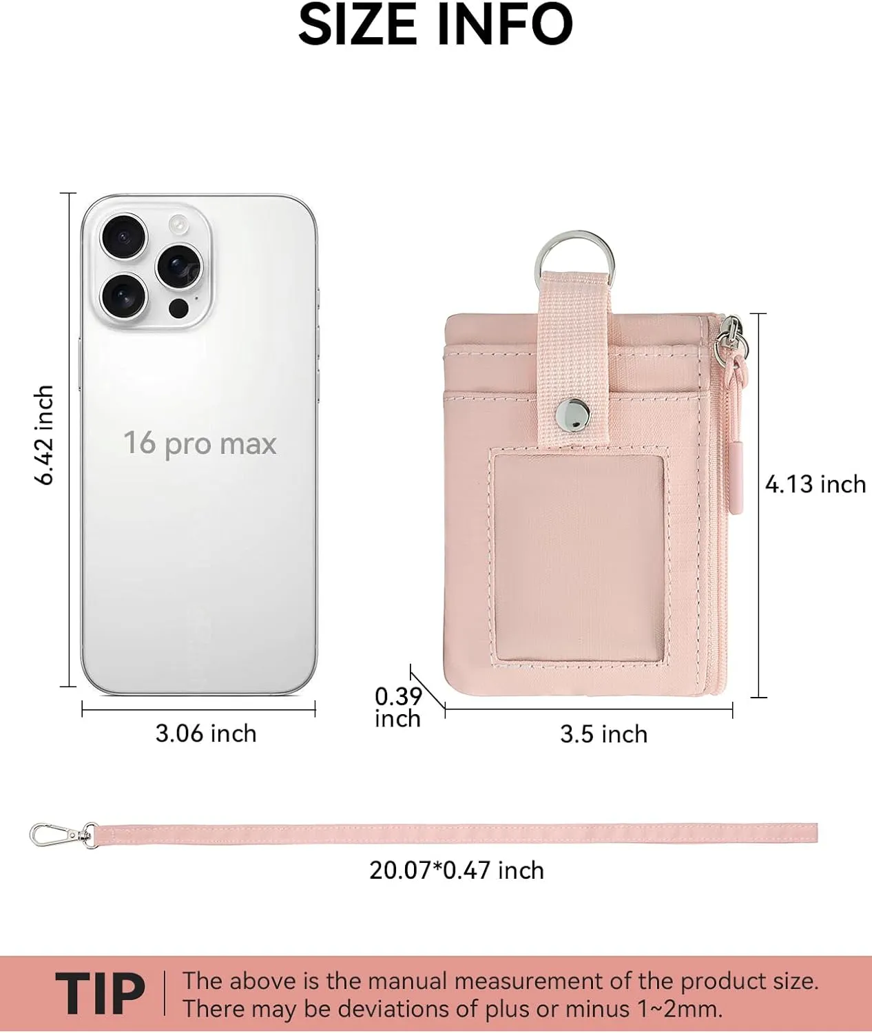 BOSTANTEN Small Wallet RFID, Minimalist Zip ID Case Wallet with Lanyard Keychain, Water Resistant Card Wallets for Women & Men, Pink