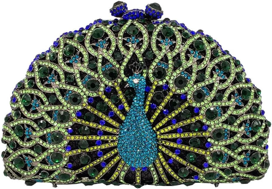 Boutique De FGG Peacock Clutch Bag Women Crystal Evening Handbags Bridal Wedding Rhinestone Clutch Purse Party Prom Bag,Mini