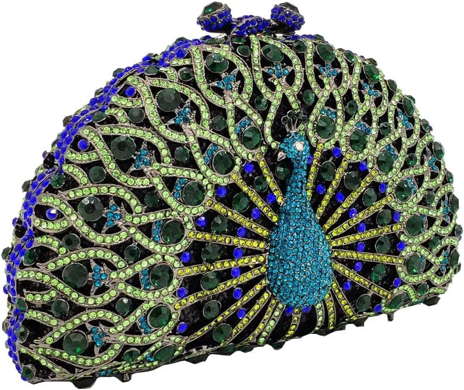 Boutique De FGG Peacock Clutch Bag Women Crystal Evening Handbags Bridal Wedding Rhinestone Clutch Purse Party Prom Bag,Mini