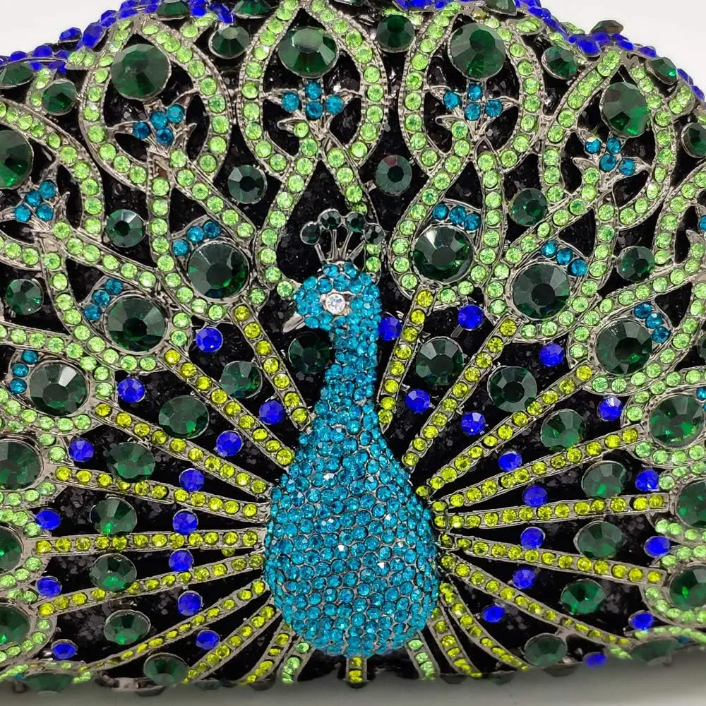Boutique De FGG Peacock Clutch Bag Women Crystal Evening Handbags Bridal Wedding Rhinestone Clutch Purse Party Prom Bag,Mini