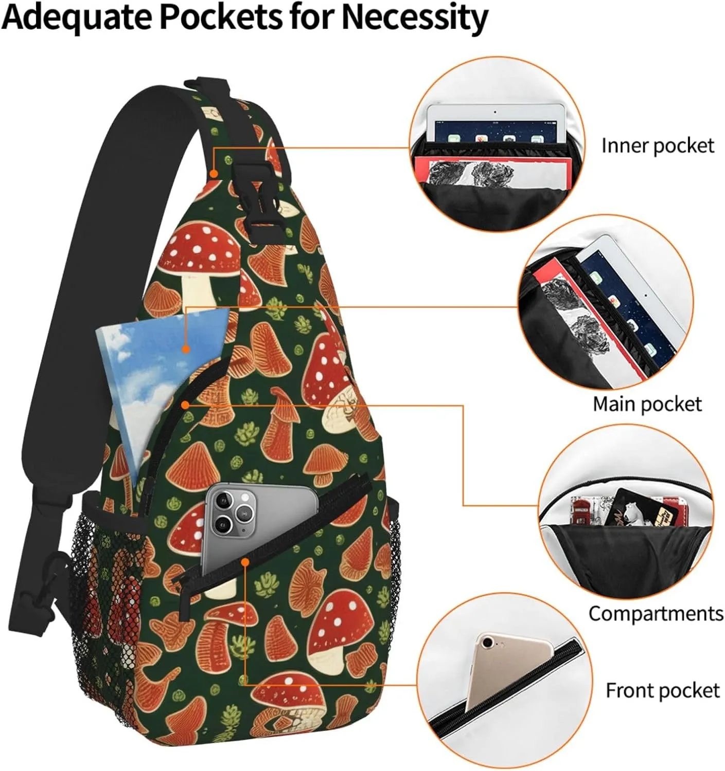 Bright Mushroom Art Print Cross Chest Bag Diagonally For Short-Distance Travel And Daily Use