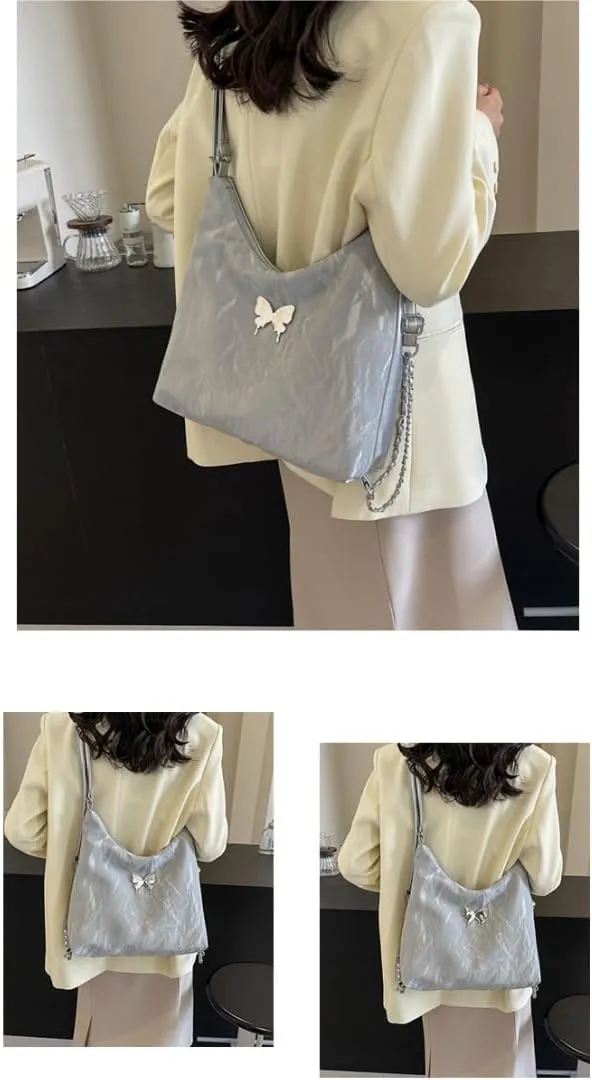 Butterfly Chic Tote Bag - Large Capacity Commuter Chain Shoulder Bag with Adjustable shoulder strap,Lockable Closure