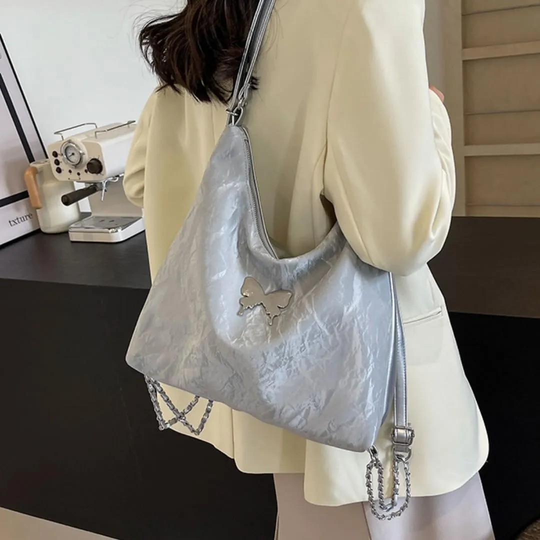 Butterfly Chic Tote Bag - Large Capacity Commuter Chain Shoulder Bag with Adjustable shoulder strap,Lockable Closure