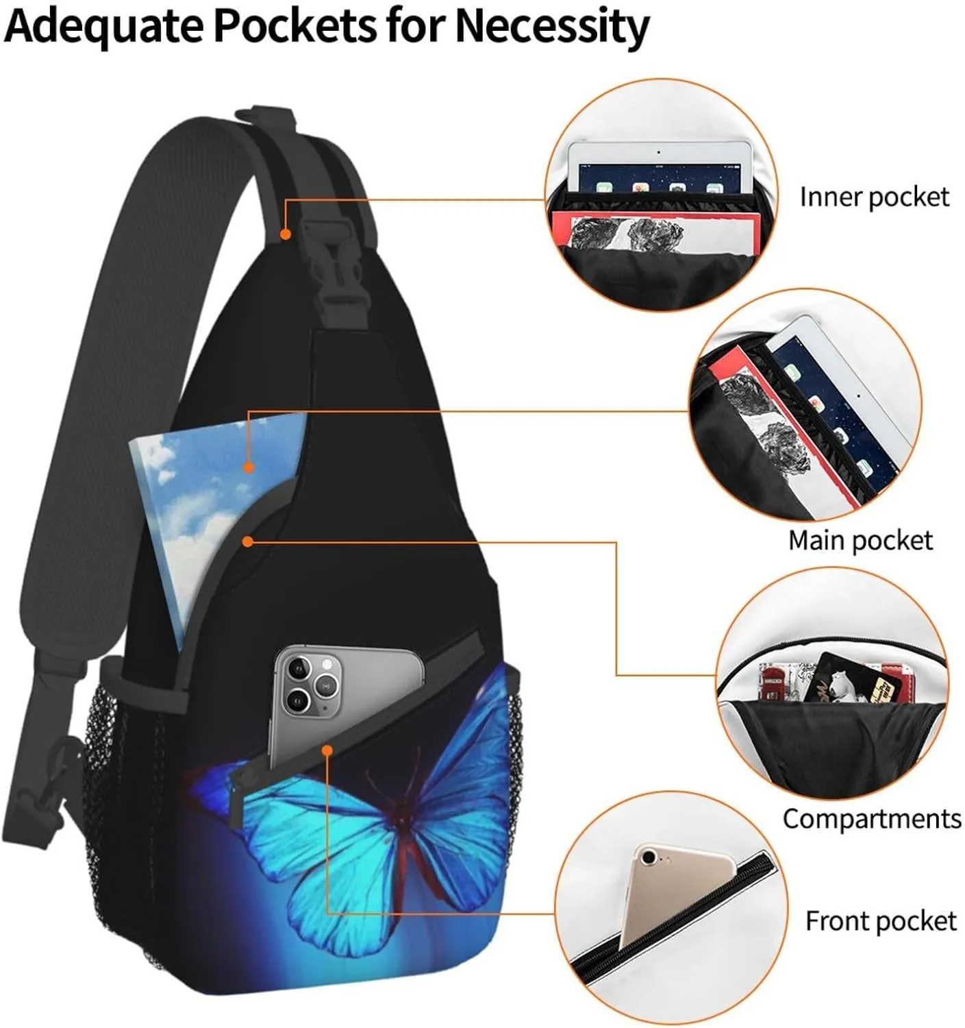 Butterfly Crossbody Bag Women Shoulder Bag Backpack Cute Sling Bag Chest Casual Daypack for Outdoor