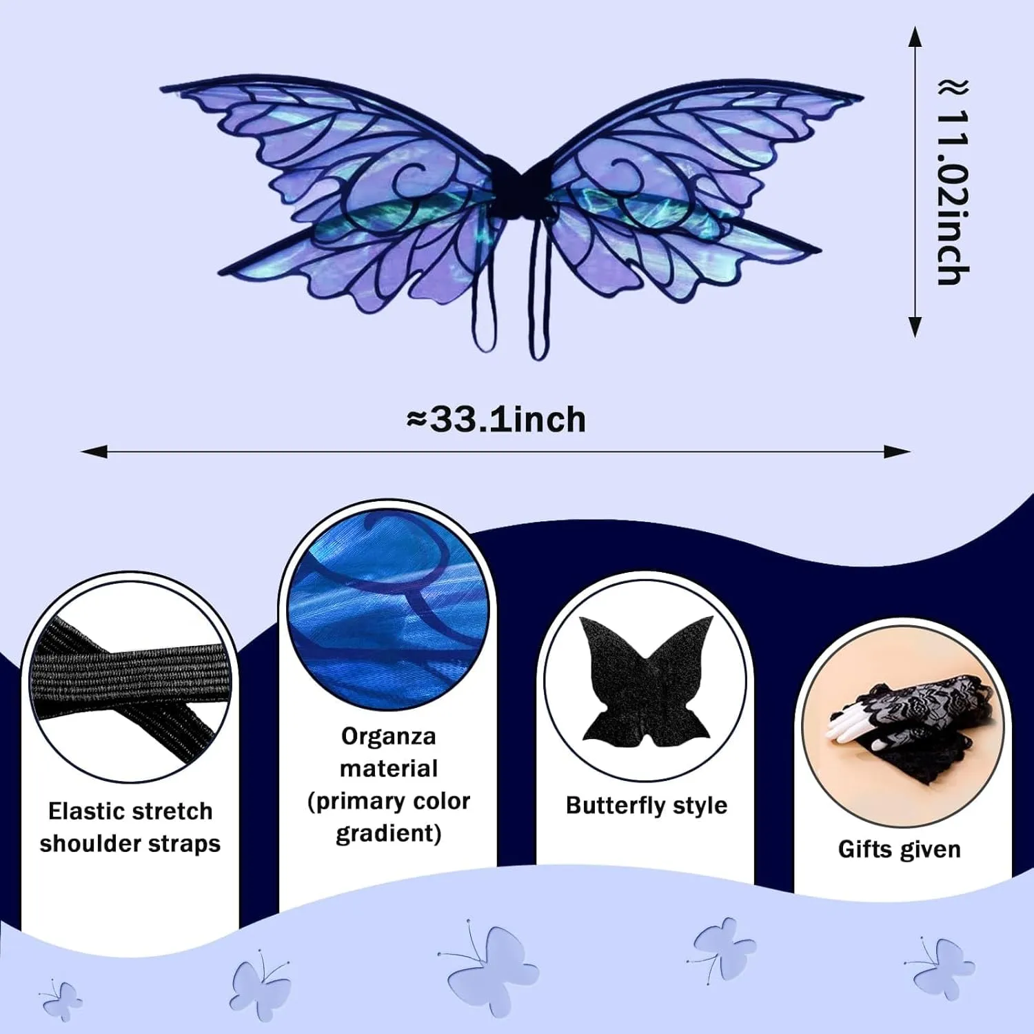 Butterfly Fairy Wings for Adults and Kids, Fairy Wings for Girls Accessories,Ideal for Cosplay,Halloween and Dress-Up Parties