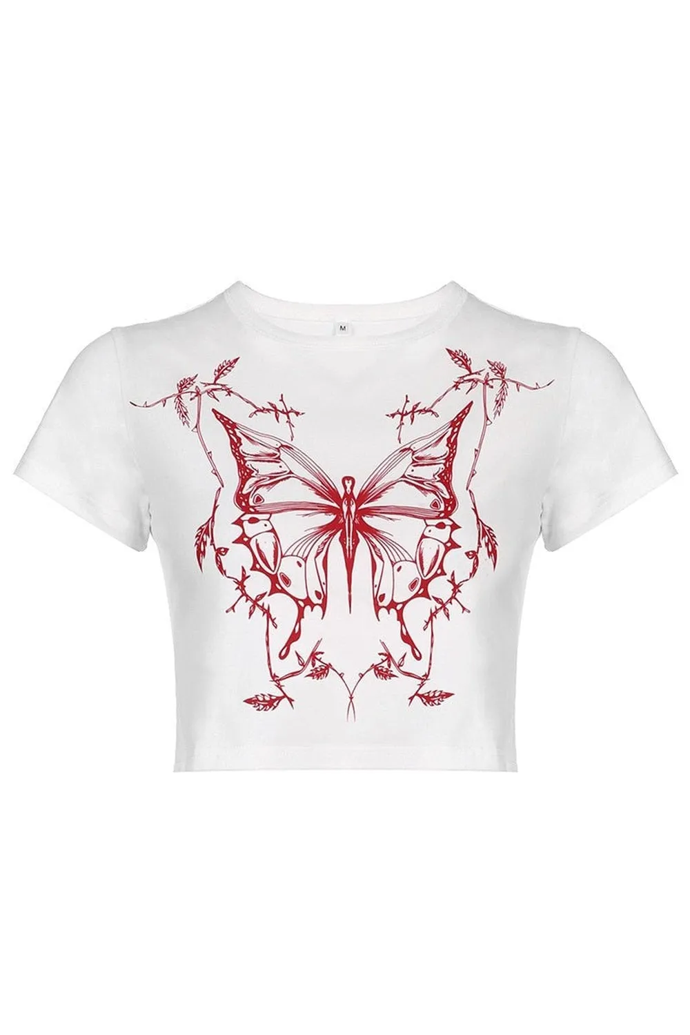 Butterfly Print Fitted Crop Top