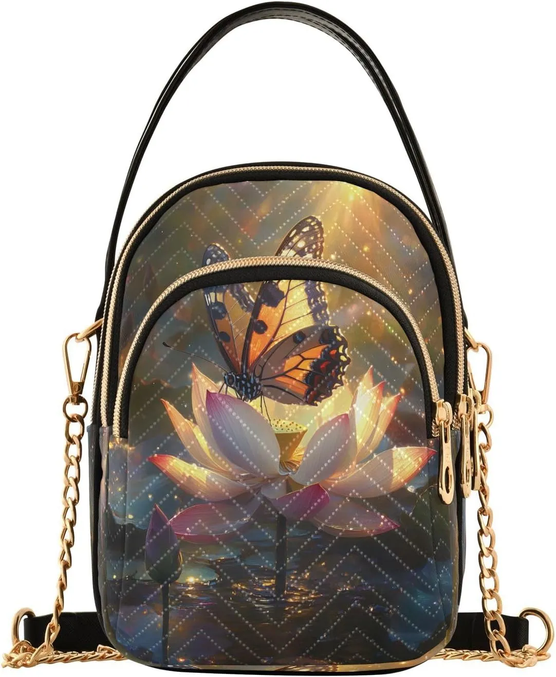 Butterfly Water Lily Fantasy Crossbody Bag for Women Mini Cell Phone Purse Women's Shoulder Handbag