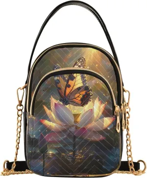 Butterfly Water Lily Fantasy Crossbody Bag for Women Mini Cell Phone Purse Women's Shoulder Handbag