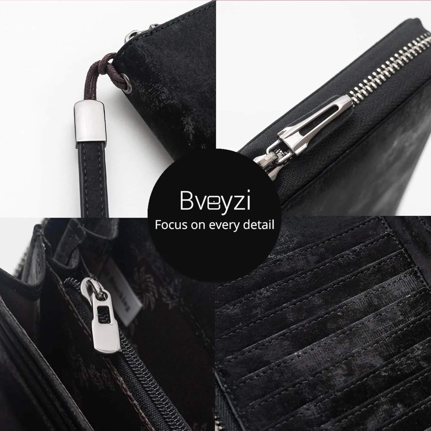 Bveyzi Women RFID Blocking Wallet Leather Zip Around Phone Clutch Large Capacity Ladies Travel Purse Wristlet