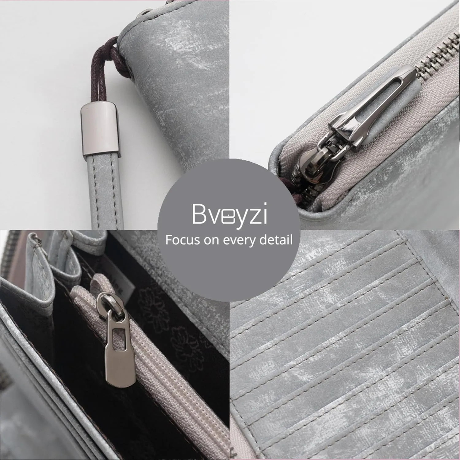 Bveyzi Women RFID Blocking Wallet Leather Zip Around Phone Clutch Large Capacity Ladies Travel Purse Wristlet