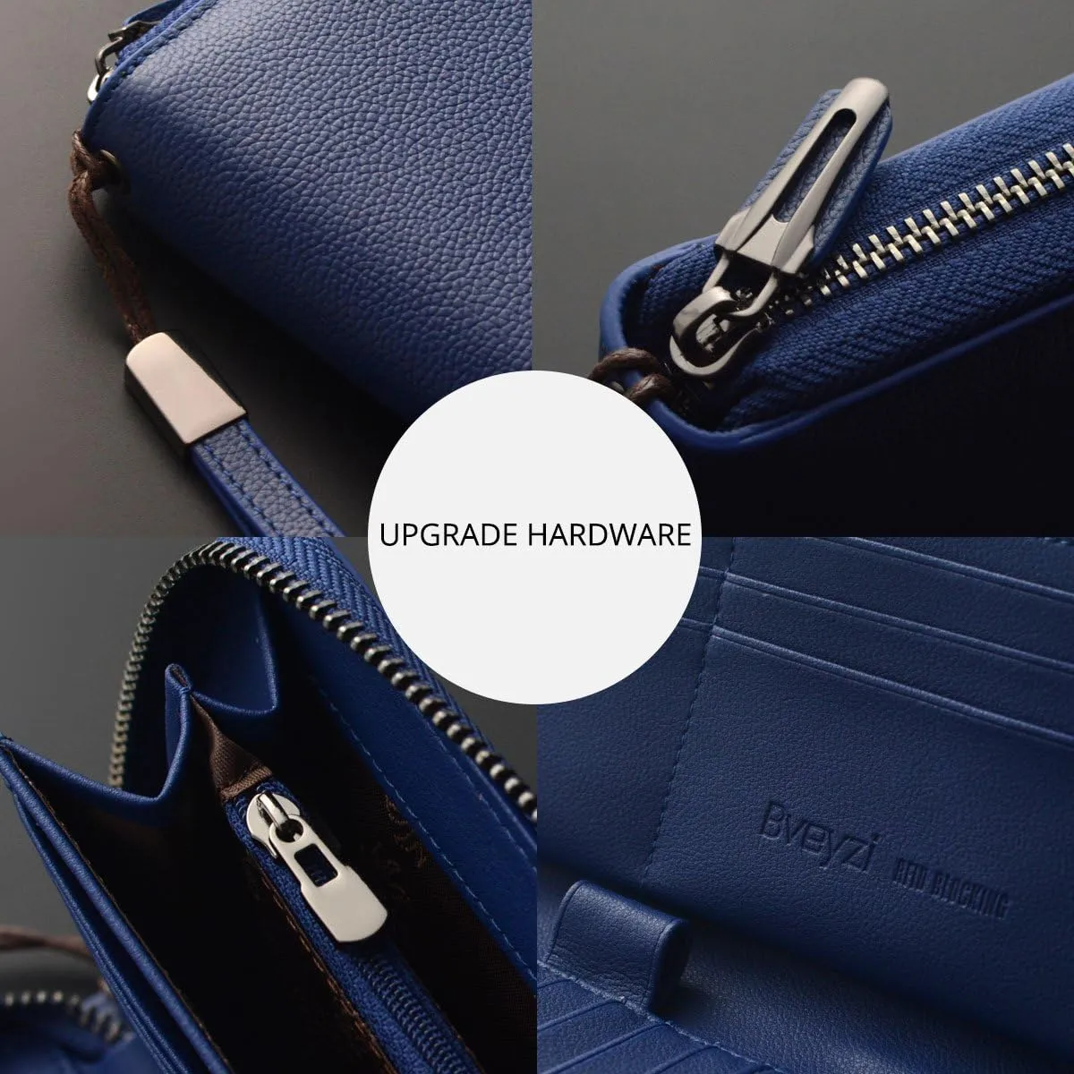 Bveyzi Women RFID Blocking Wallet Leather Zip Around Phone Clutch Large Capacity Ladies Travel Purse Wristlet