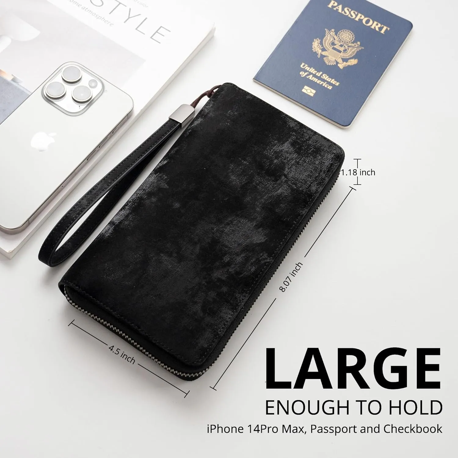 Bveyzi Women RFID Blocking Wallet Leather Zip Around Phone Clutch Large Capacity Ladies Travel Purse Wristlet