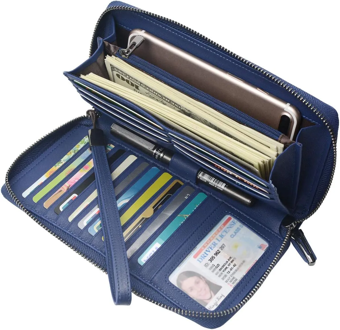 Bveyzi Women RFID Blocking Wallet Leather Zip Around Phone Clutch Large Capacity Ladies Travel Purse Wristlet
