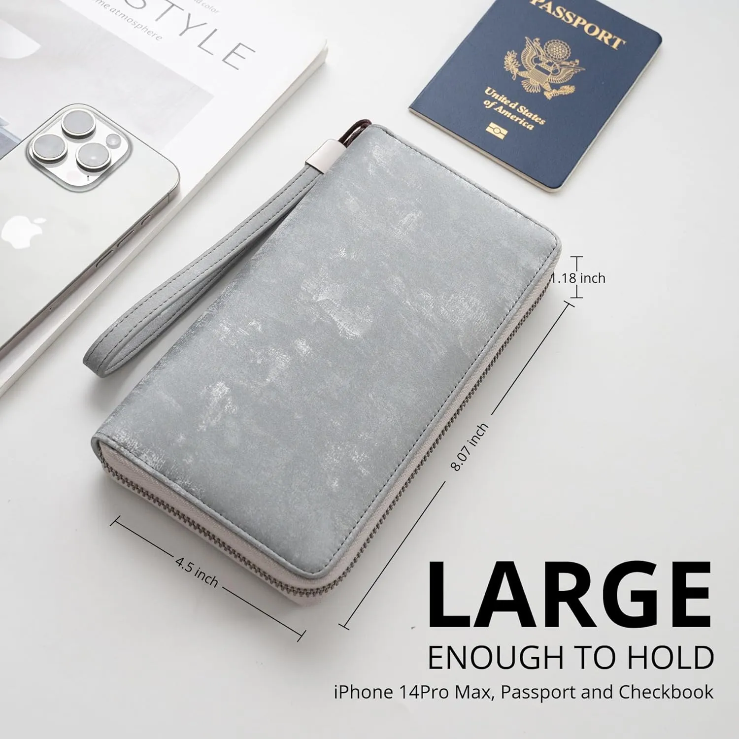 Bveyzi Women RFID Blocking Wallet Leather Zip Around Phone Clutch Large Capacity Ladies Travel Purse Wristlet