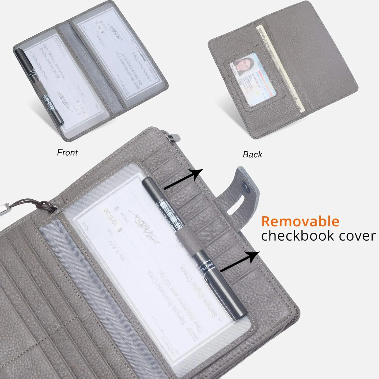 Bveyzi Women's Big Fat Rfid Leather Wristlet Wallet Organizer Large Phone Checkbook Holder with Zipper Pocket (Grey)