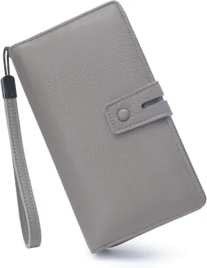Bveyzi Women's Big Fat Rfid Leather Wristlet Wallet Organizer Large Phone Checkbook Holder with Zipper Pocket (Grey)