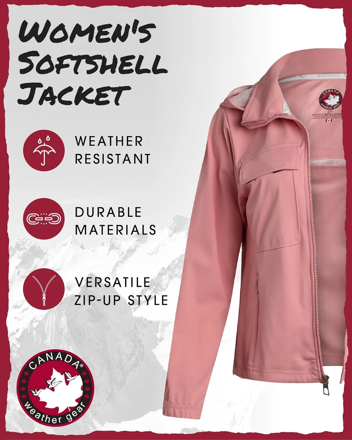 CANADA WEATHER GEAR Women's Softshell Jacket - Full Zip Up Hoodie Coat with Pockets and Adjustable Bungee Cord (Sizes: S-2XL)