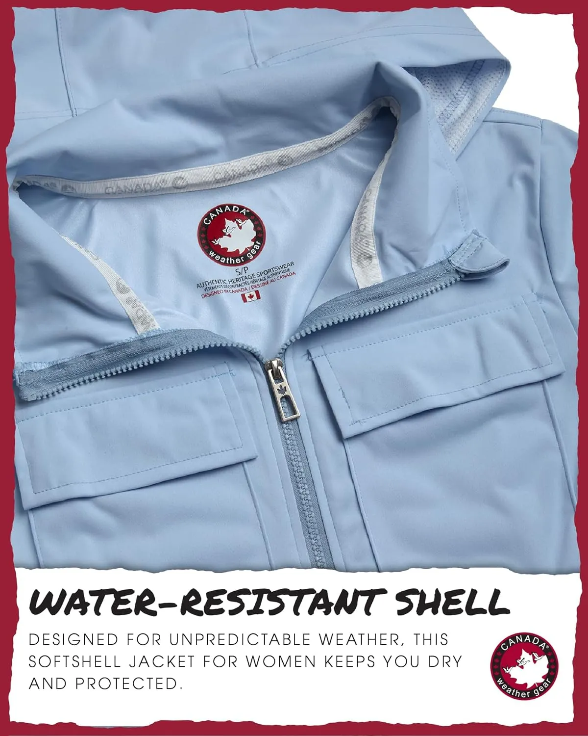 CANADA WEATHER GEAR Women's Softshell Jacket - Full Zip Up Hoodie Coat with Pockets and Adjustable Bungee Cord (Sizes: S-2XL)