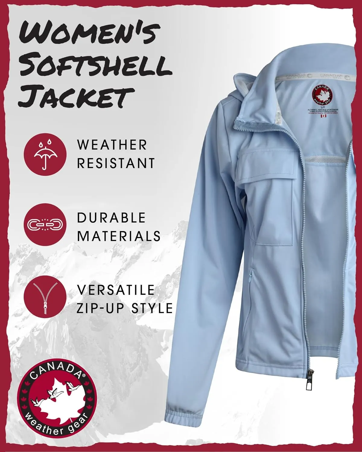 CANADA WEATHER GEAR Women's Softshell Jacket - Full Zip Up Hoodie Coat with Pockets and Adjustable Bungee Cord (Sizes: S-2XL)