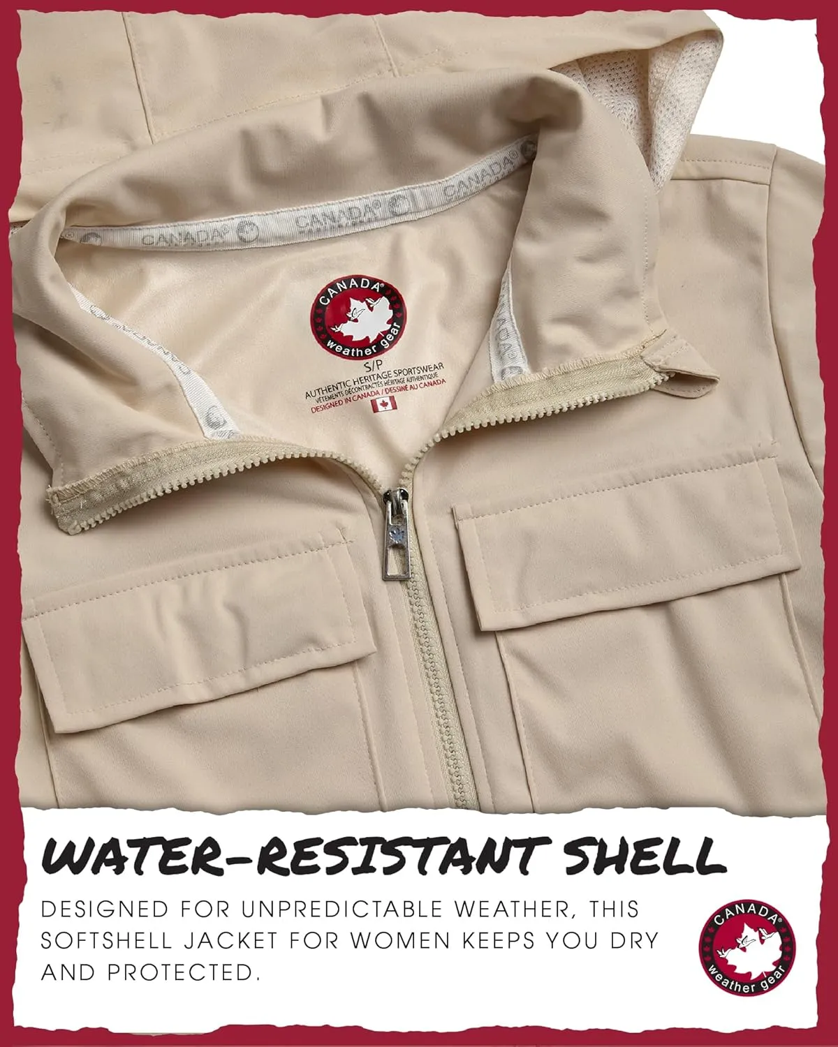 CANADA WEATHER GEAR Women's Softshell Jacket - Full Zip Up Hoodie Coat with Pockets and Adjustable Bungee Cord (Sizes: S-2XL)