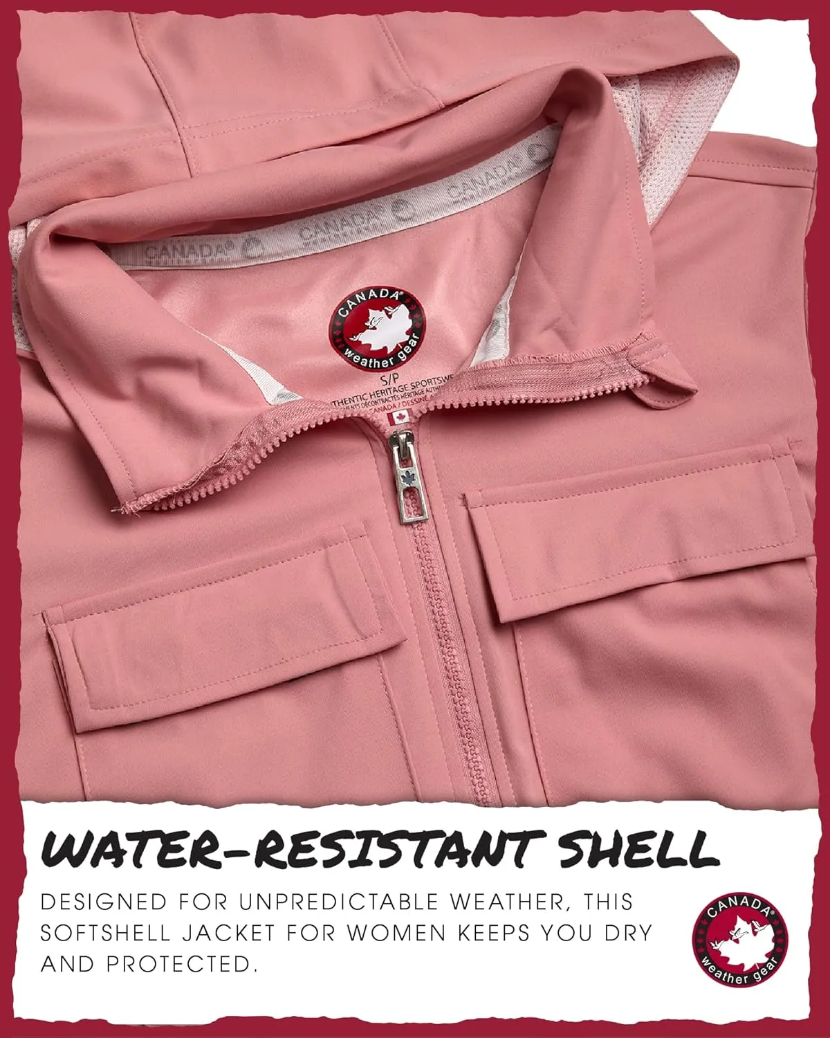 CANADA WEATHER GEAR Women's Softshell Jacket - Full Zip Up Hoodie Coat with Pockets and Adjustable Bungee Cord (Sizes: S-2XL)