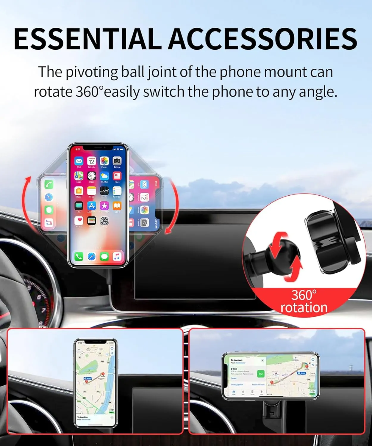 Car Phone Holder for 2016-2019 Mercedes Benz GLC / 2015-2018 Mercedes Benz C-Class Accessories 7-Inch Screen Fixed Clip, 360° Rotation Phone Mount Compatible with MagSafe,Cell Phone Holder