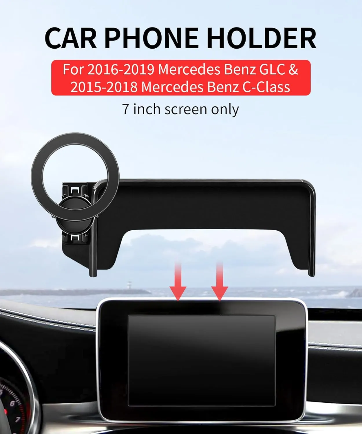 Car Phone Holder for 2016-2019 Mercedes Benz GLC / 2015-2018 Mercedes Benz C-Class Accessories 7-Inch Screen Fixed Clip, 360° Rotation Phone Mount Compatible with MagSafe,Cell Phone Holder