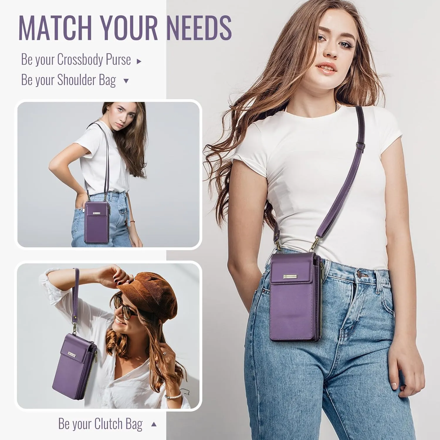 CaseMe Small Crossbody Cell Phone Bag for Women, RFID Blocking Shoulder Handbag Strap Wallet Purse with Card Slots