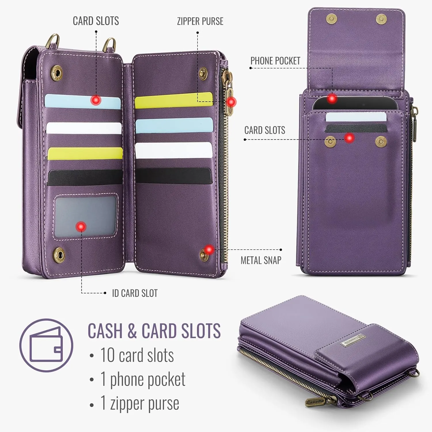 CaseMe Small Crossbody Cell Phone Bag for Women, RFID Blocking Shoulder Handbag Strap Wallet Purse with Card Slots