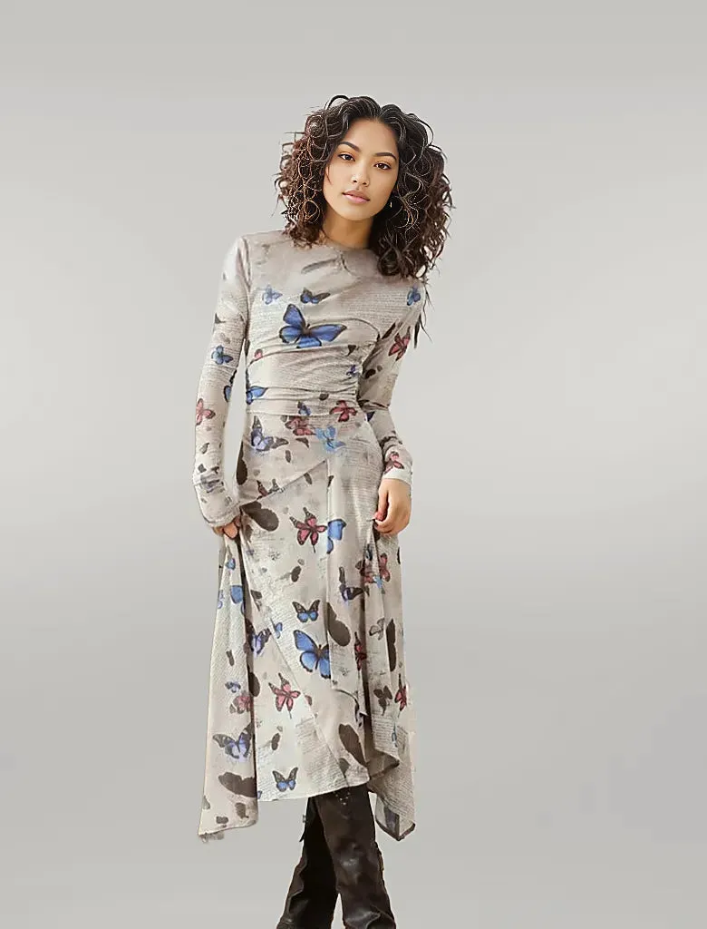 Casual Minimal Goth Butterfly & Letter Dress